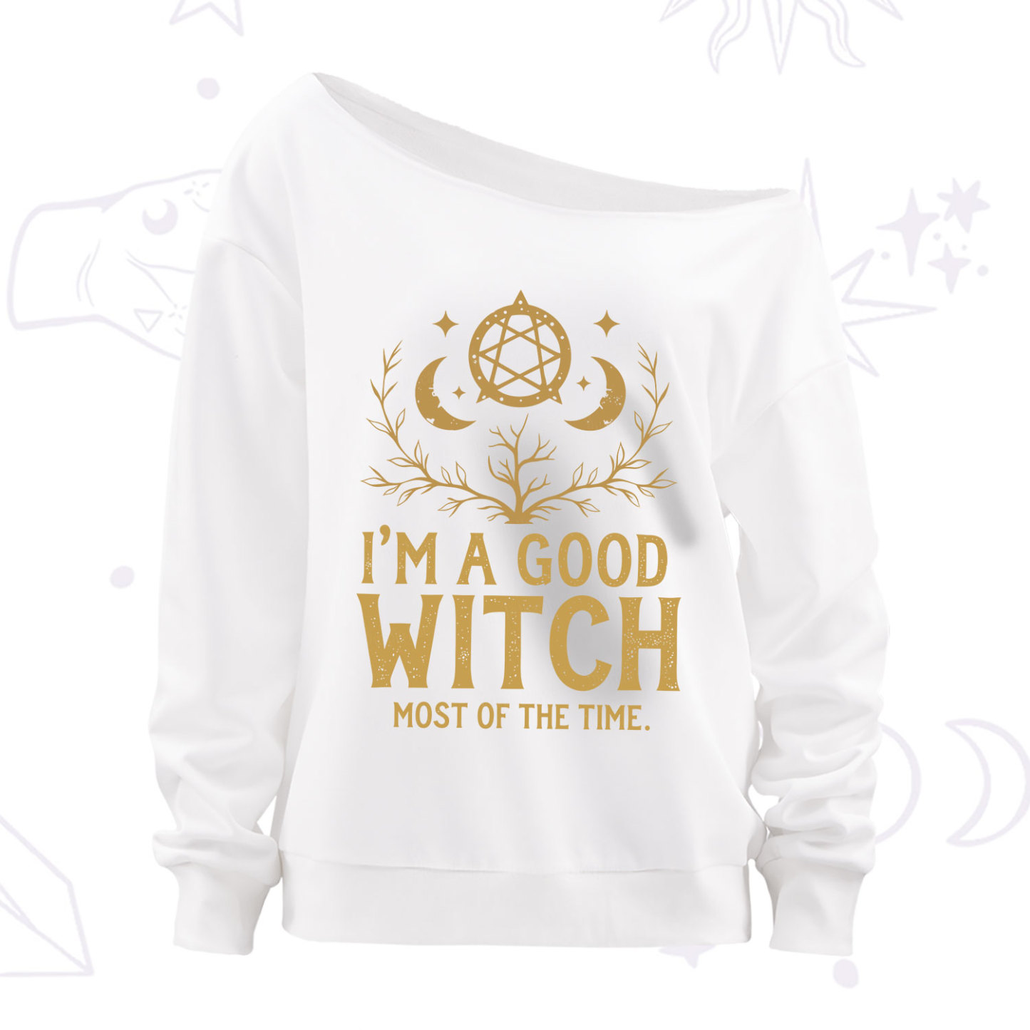 Purplehecate I'm A Good Witch Most Of The Time Off The Shoulder Sweatshirt