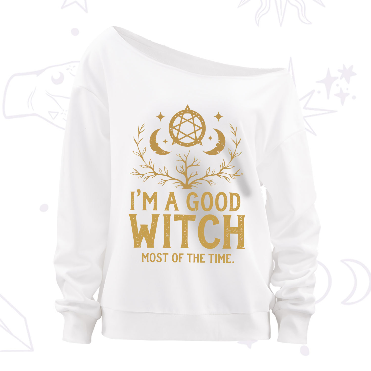 Purplehecate I'm A Good Witch Most Of The Time Off The Shoulder Sweatshirt