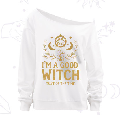 Purplehecate I'm A Good Witch Most Of The Time Off The Shoulder Sweatshirt