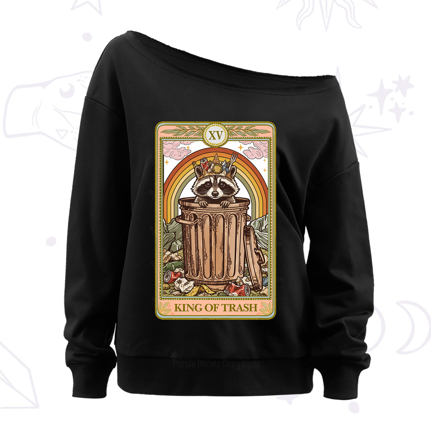 Purplehecate The King of Trash Raccoon Tarot Off The Shoulder Sweatshirt