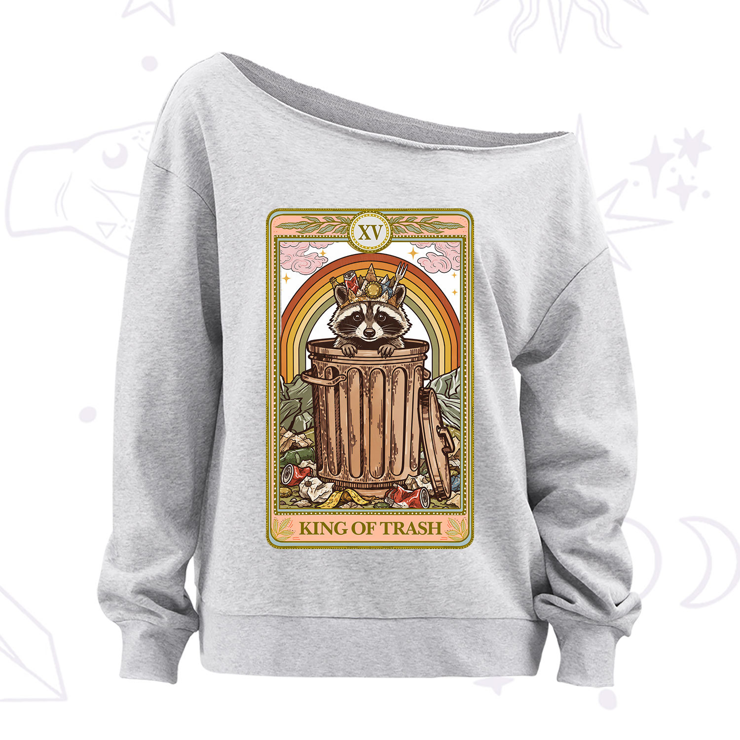 Purplehecate The King of Trash Raccoon Tarot Off The Shoulder Sweatshirt