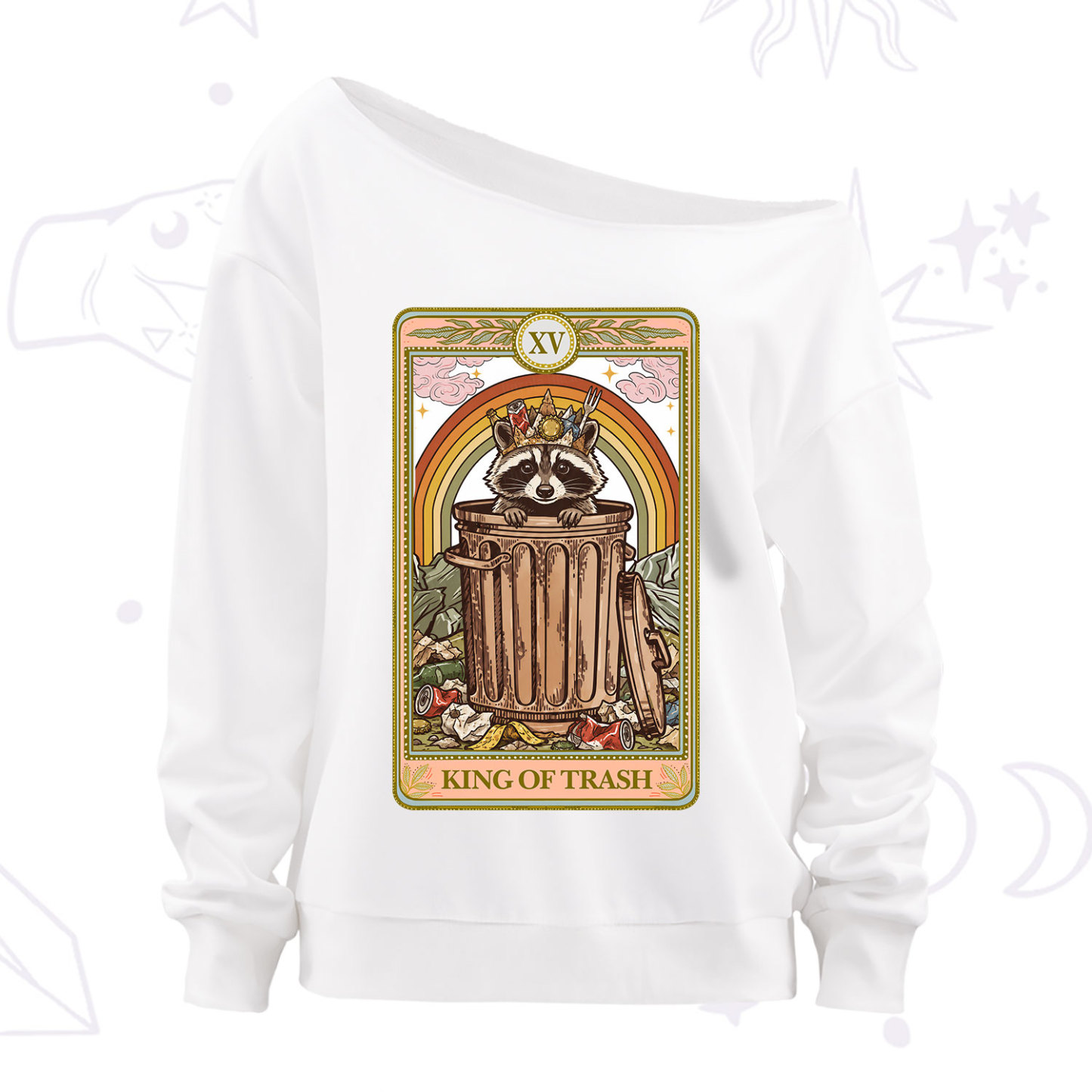 Purplehecate The King of Trash Raccoon Tarot Off The Shoulder Sweatshirt