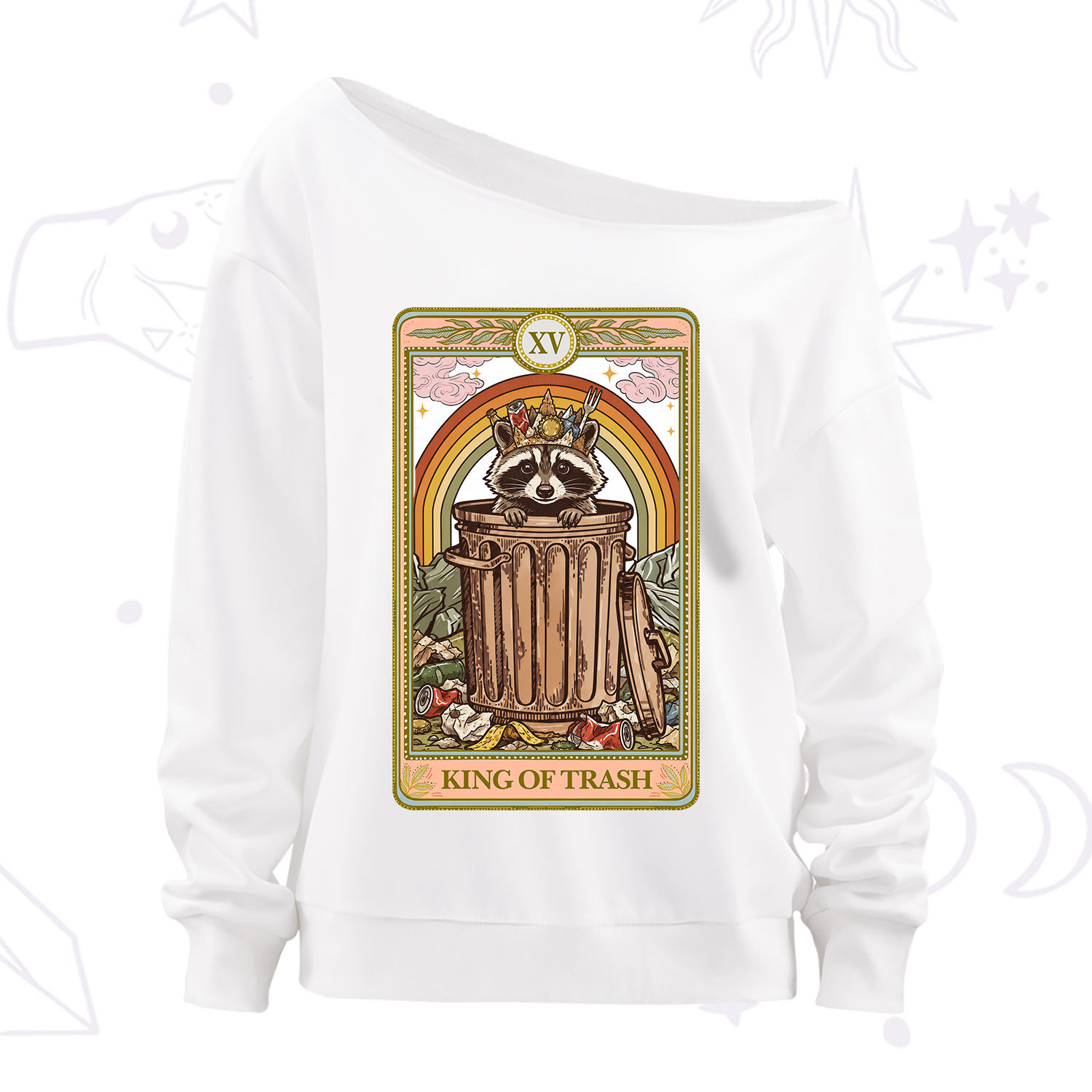 Purplehecate The King of Trash Raccoon Tarot Off The Shoulder Sweatshirt