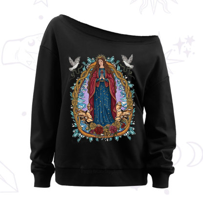 Purplehecate Crystal Rose Madonna Off The Shoulder Sweatshirt