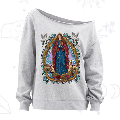 Purplehecate Crystal Rose Madonna Off The Shoulder Sweatshirt
