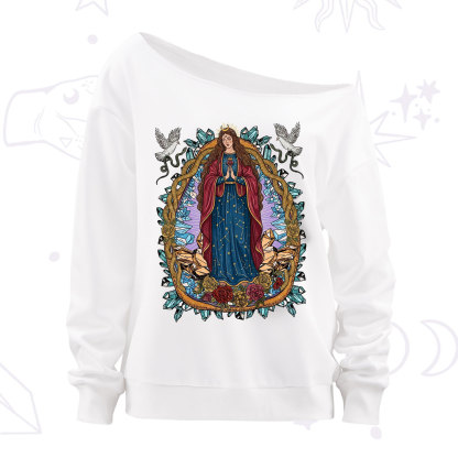 Purplehecate Crystal Rose Madonna Off The Shoulder Sweatshirt