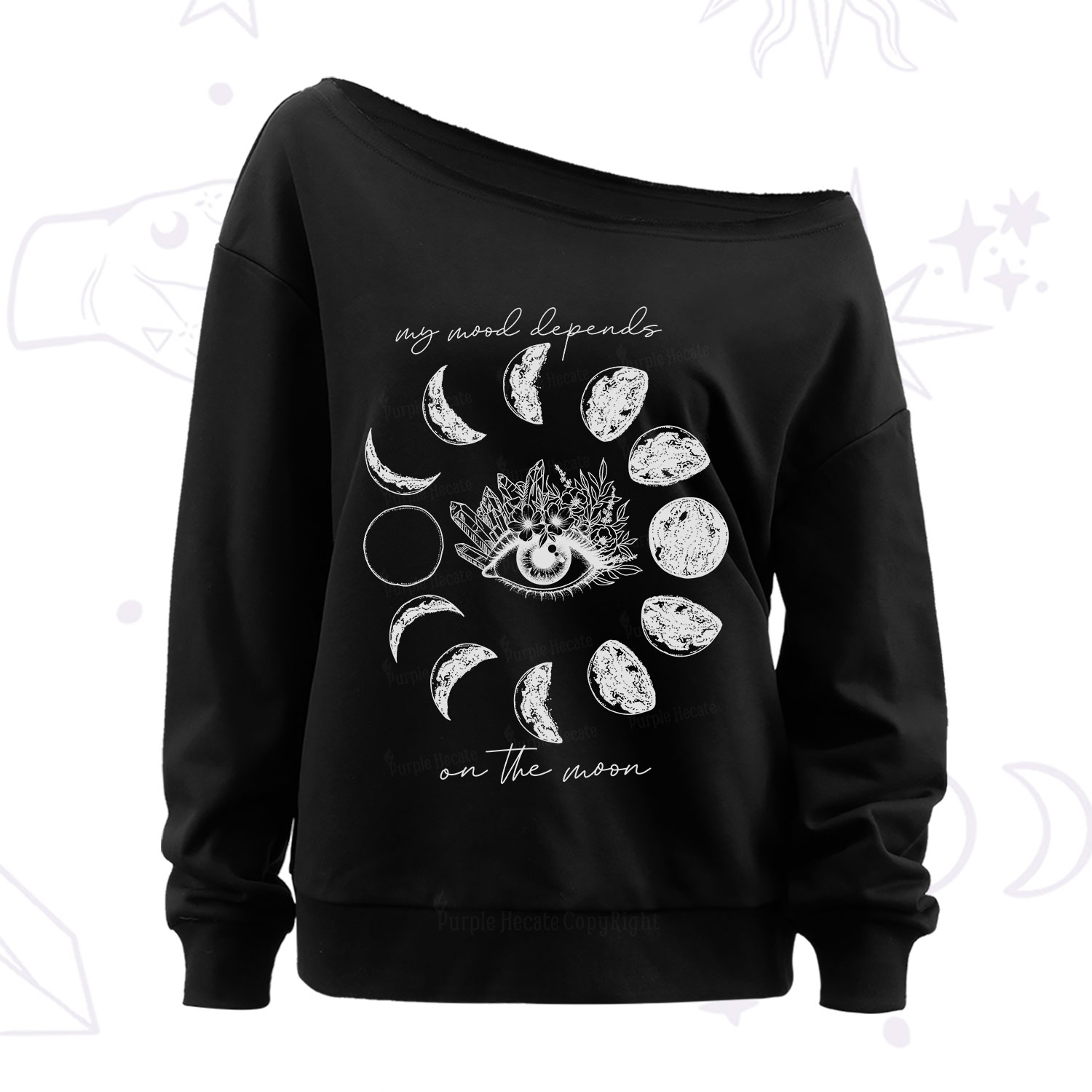 Purplehecate My Mood Depends On The Moon Off The Shoulder Sweatshirt