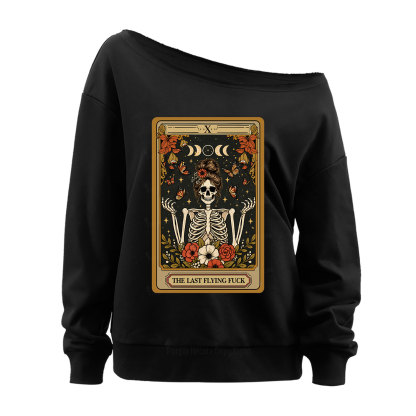 Purplehecate The Last Flying Fuck Tarot Skeleton Off The Shoulder Sweatshirt