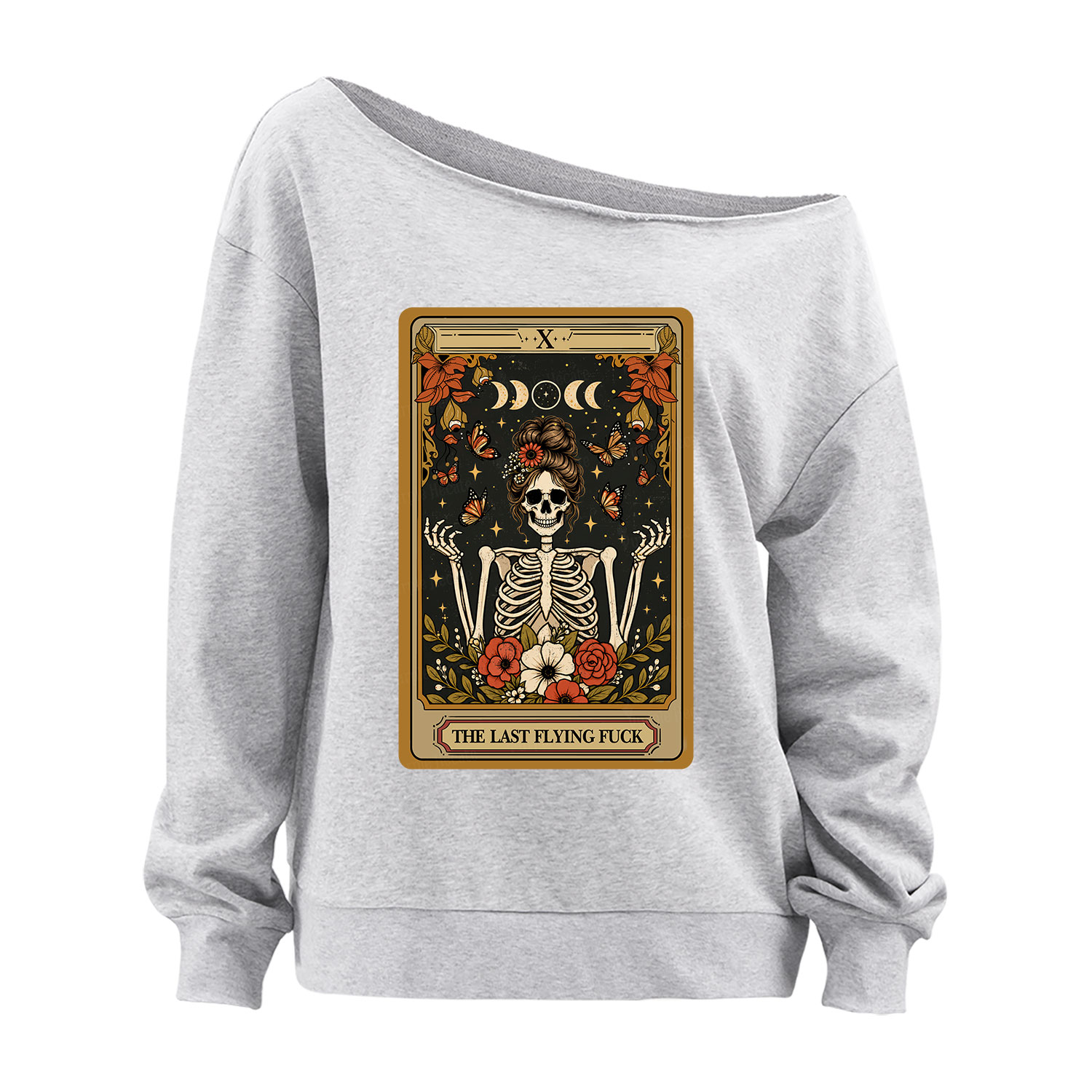 Purplehecate The Last Flying Fuck Tarot Skeleton Off The Shoulder Sweatshirt