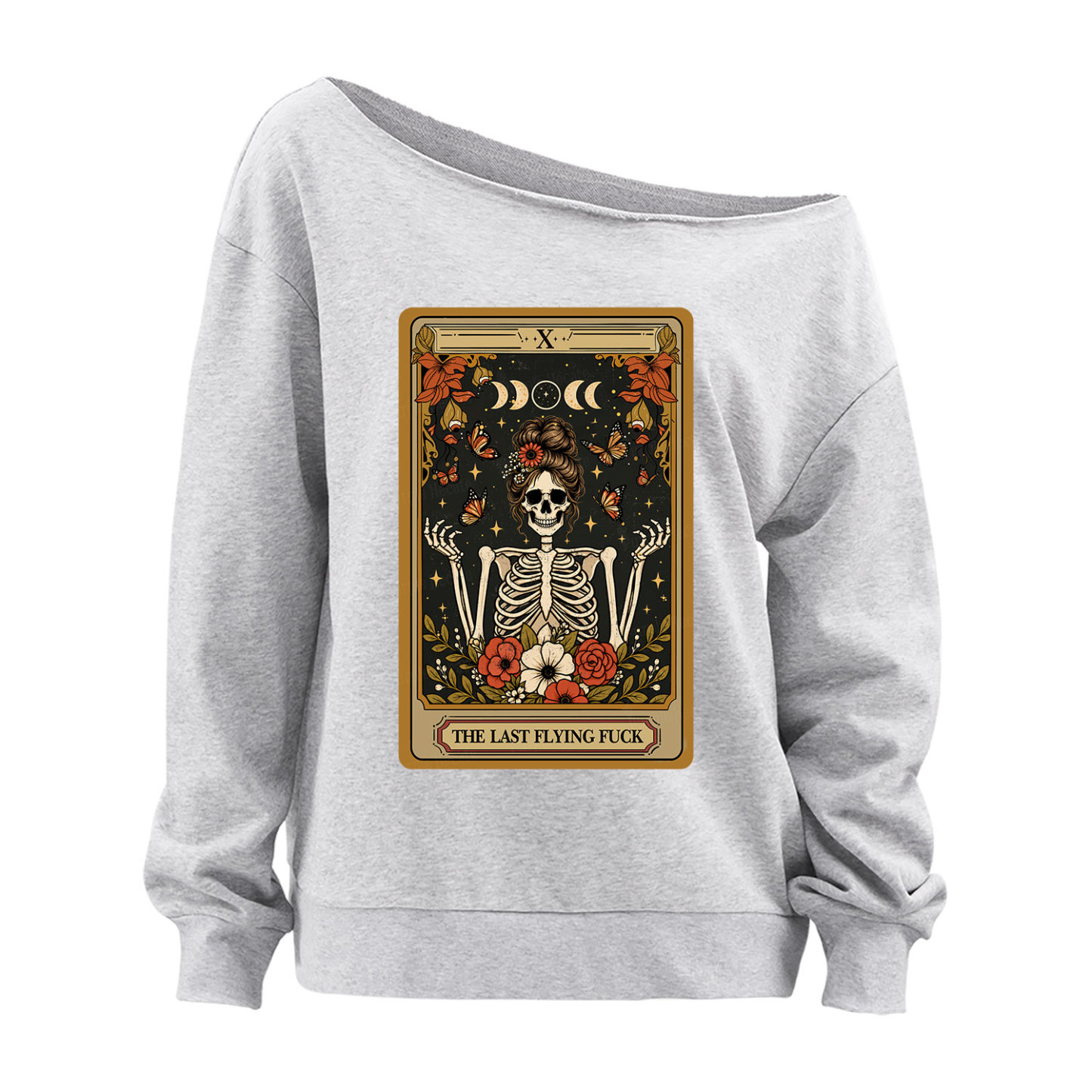 Purplehecate The Last Flying Fuck Tarot Skeleton Off The Shoulder Sweatshirt