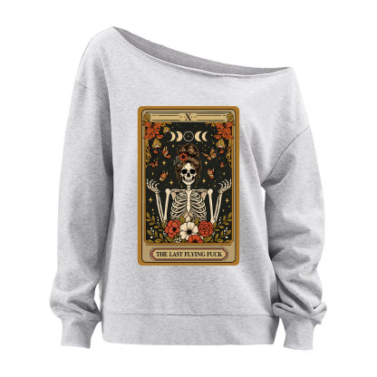 Purplehecate The Last Flying Fuck Tarot Skeleton Off The Shoulder Sweatshirt