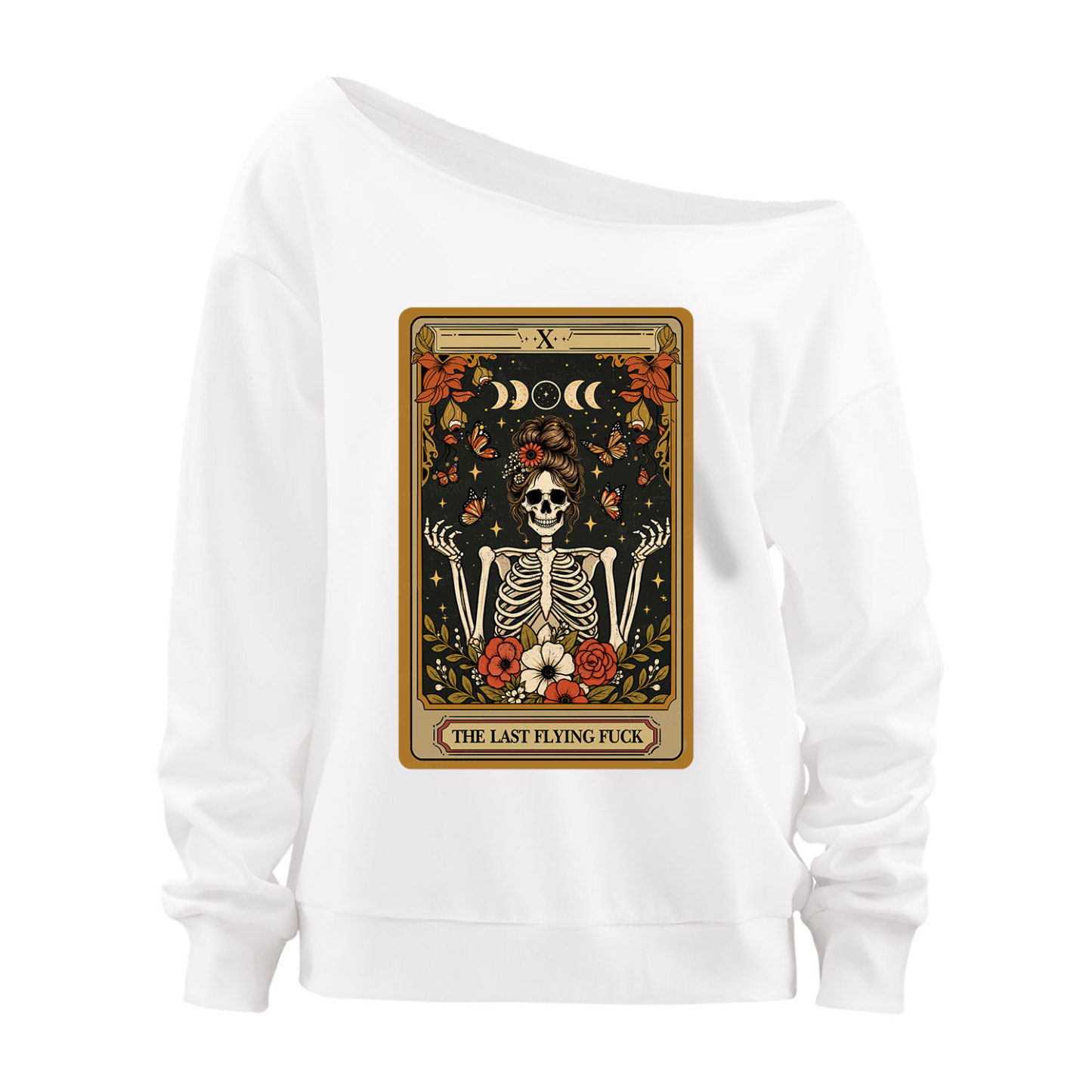 Purplehecate The Last Flying Fuck Tarot Skeleton Off The Shoulder Sweatshirt