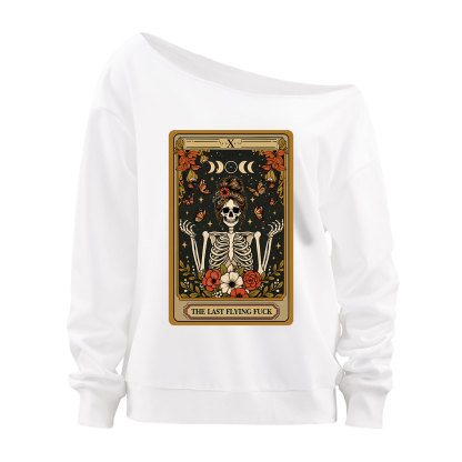 Purplehecate The Last Flying Fuck Tarot Skeleton Off The Shoulder Sweatshirt