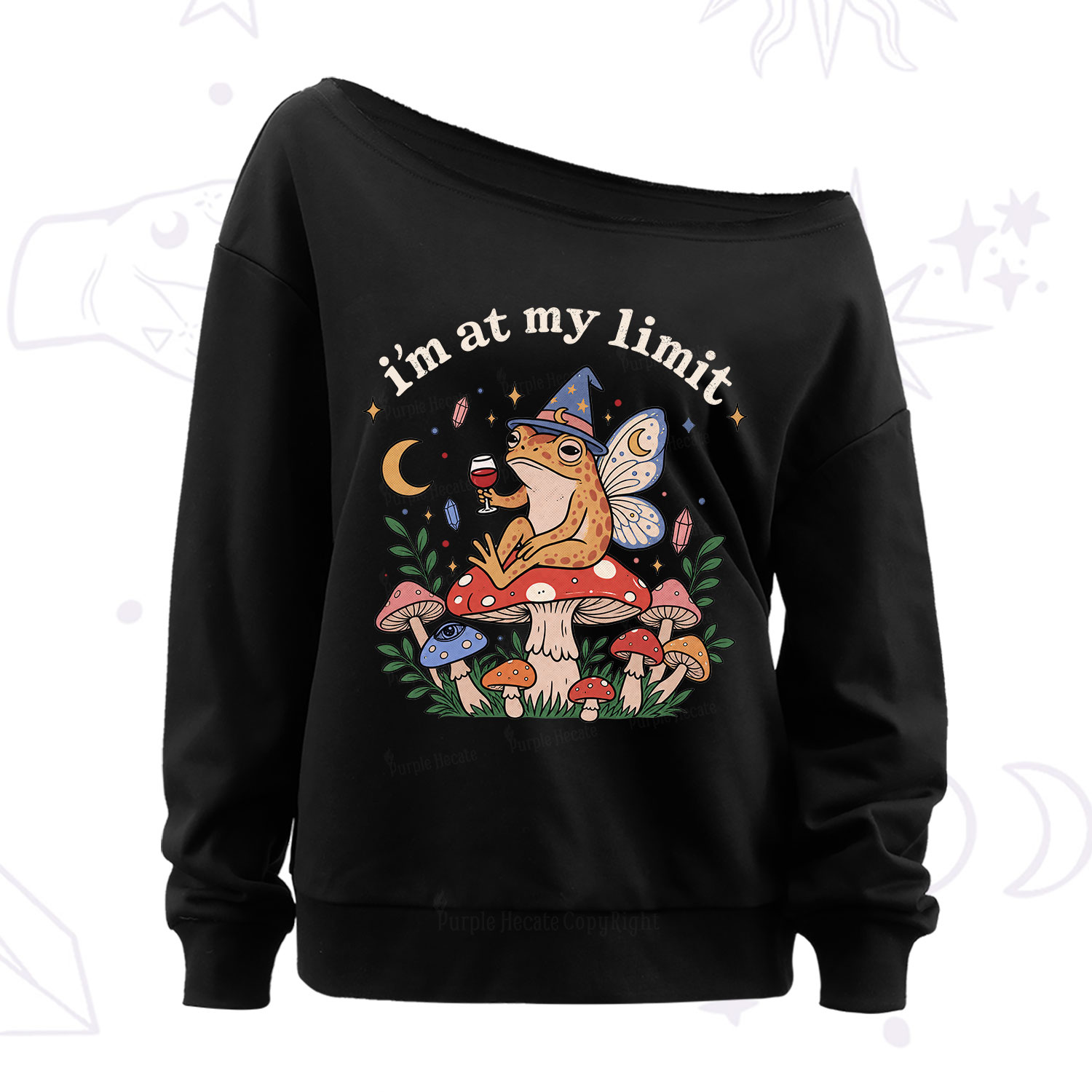 Purplehecate I Am at My Limit funny Frog Off The Shoulder Sweatshirt