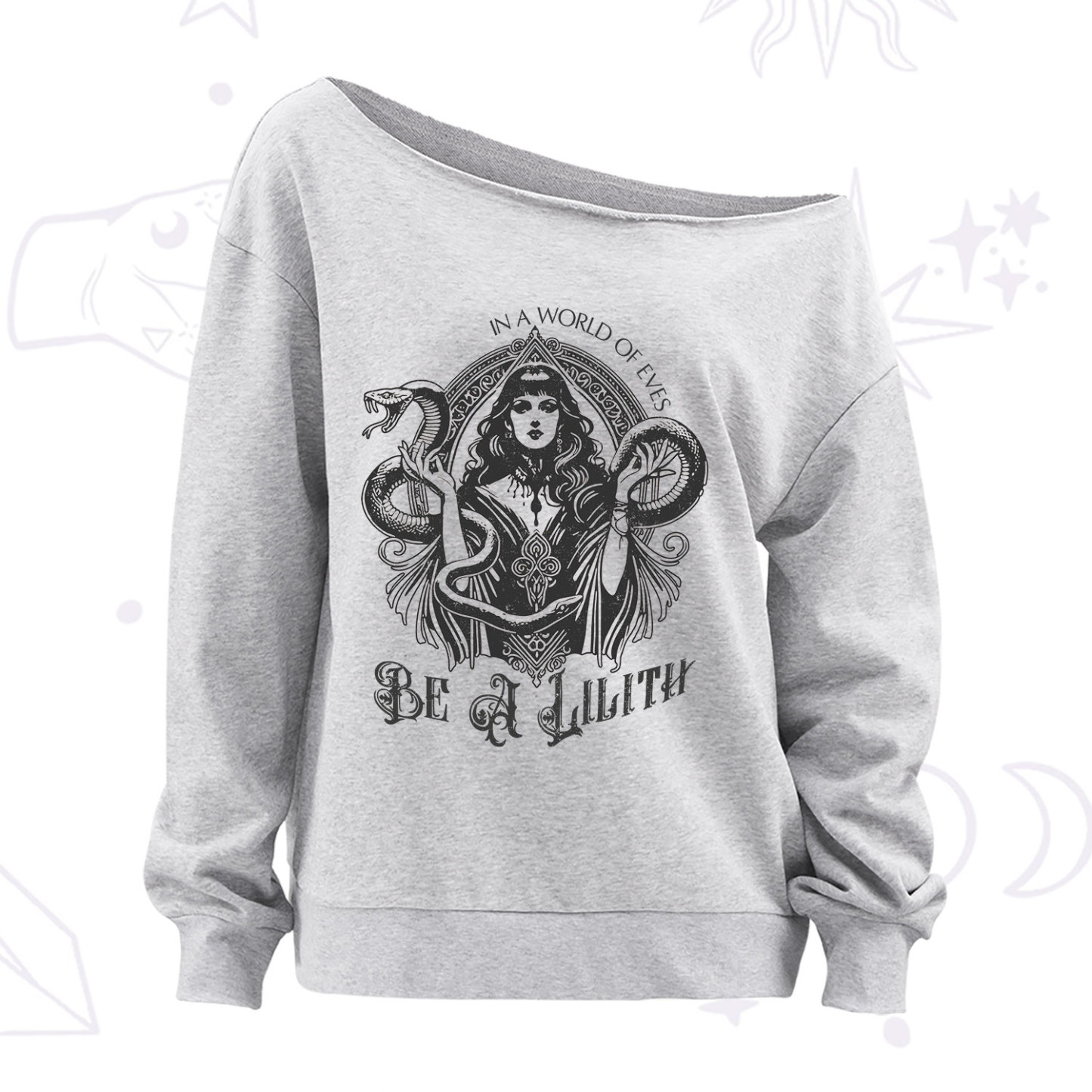 Purplehecate In a World of Eves Be a Lilith Gothic Occult Off The Shoulder Sweatshirt