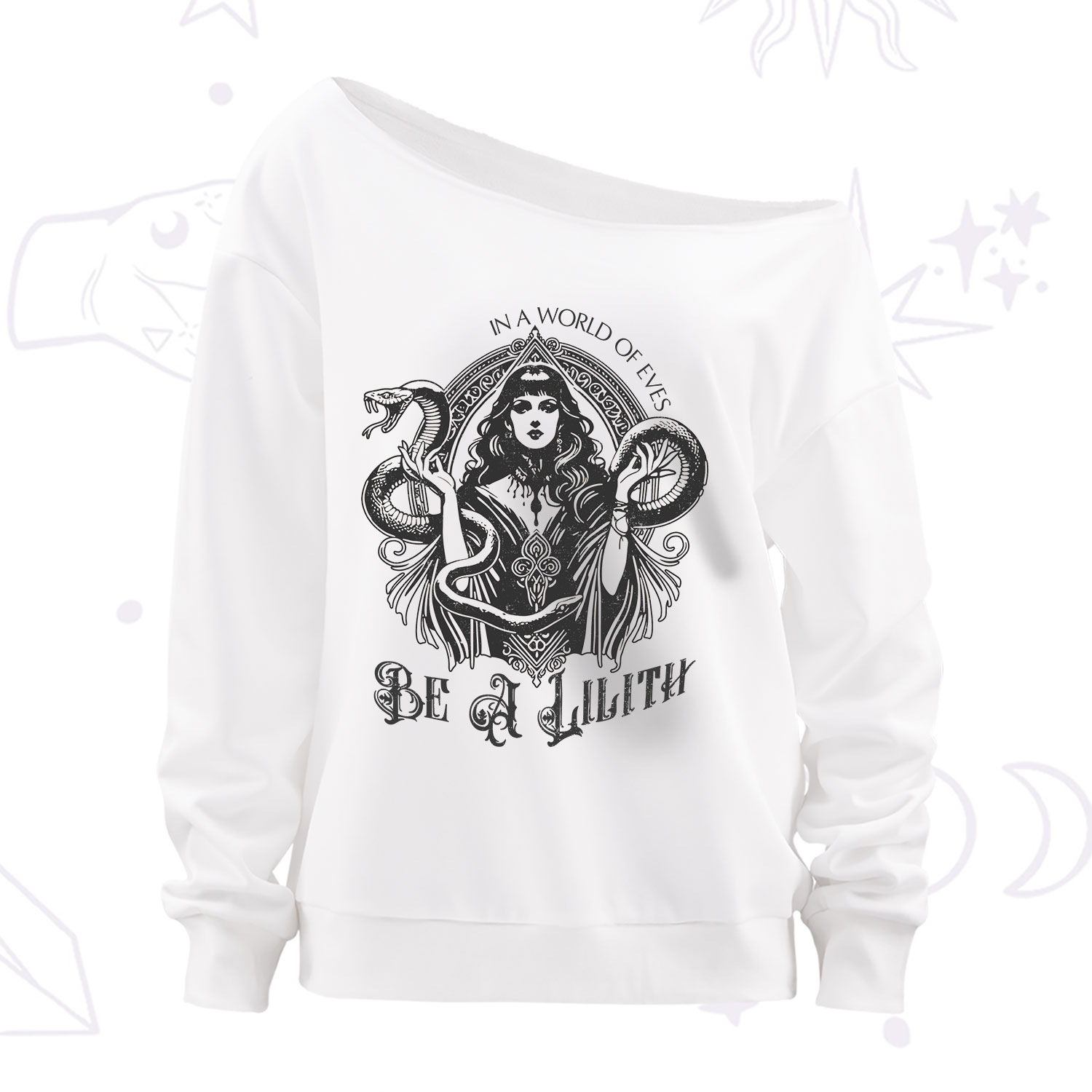 Purplehecate In a World of Eves Be a Lilith Gothic Occult Off The Shoulder Sweatshirt