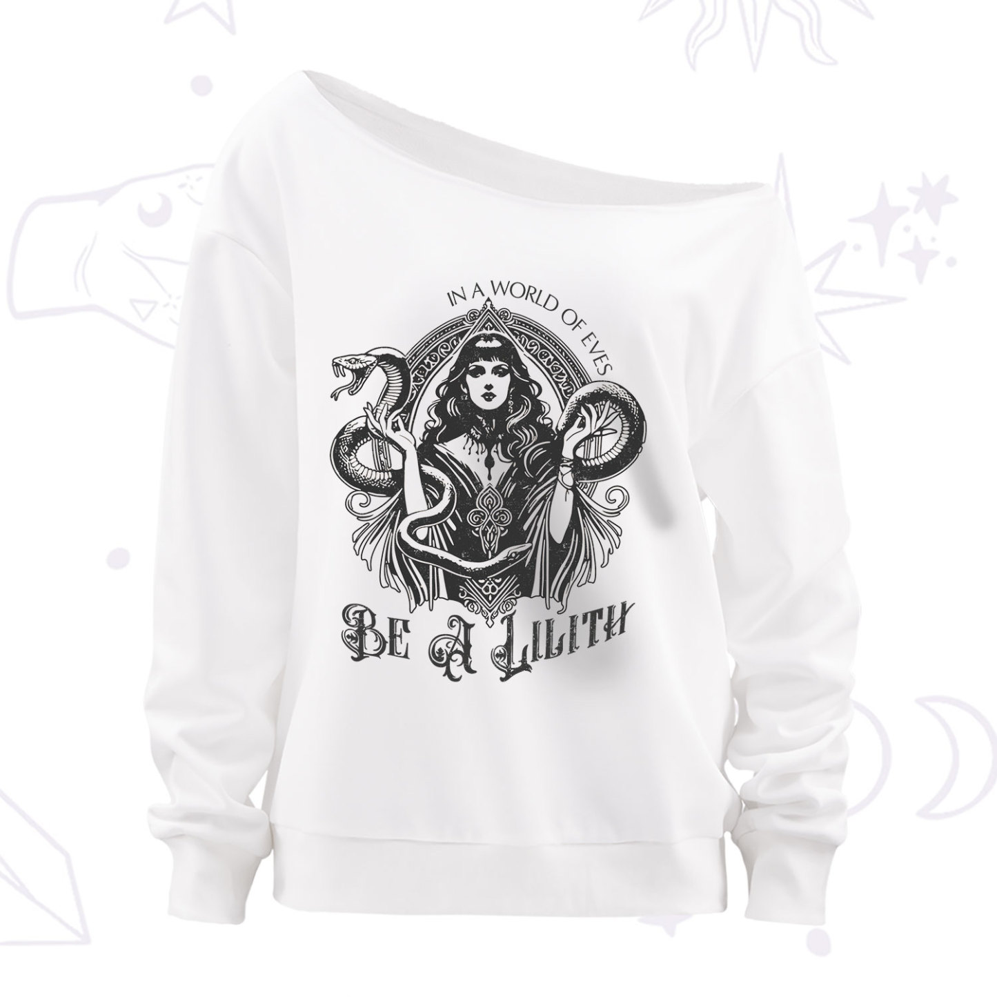 Purplehecate In a World of Eves Be a Lilith Gothic Occult Off The Shoulder Sweatshirt