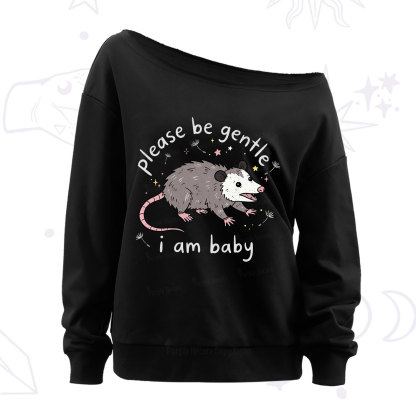 Purplehecate Please Be Gentle Possum Off The Shoulder Sweatshirt