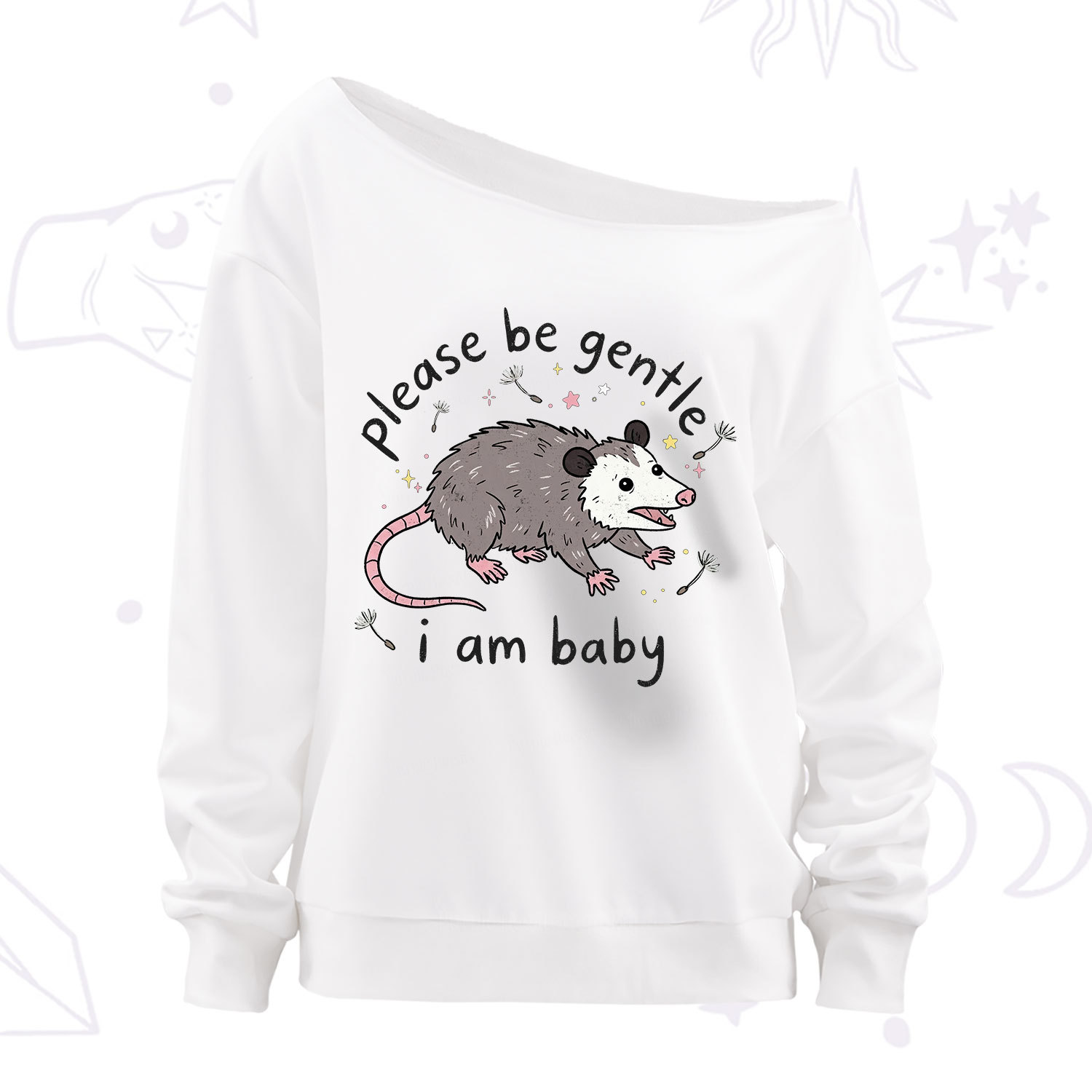 Purplehecate Please Be Gentle Possum Off The Shoulder Sweatshirt
