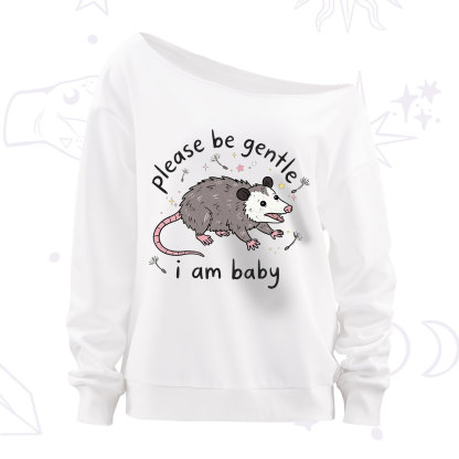 Purplehecate Please Be Gentle Possum Off The Shoulder Sweatshirt