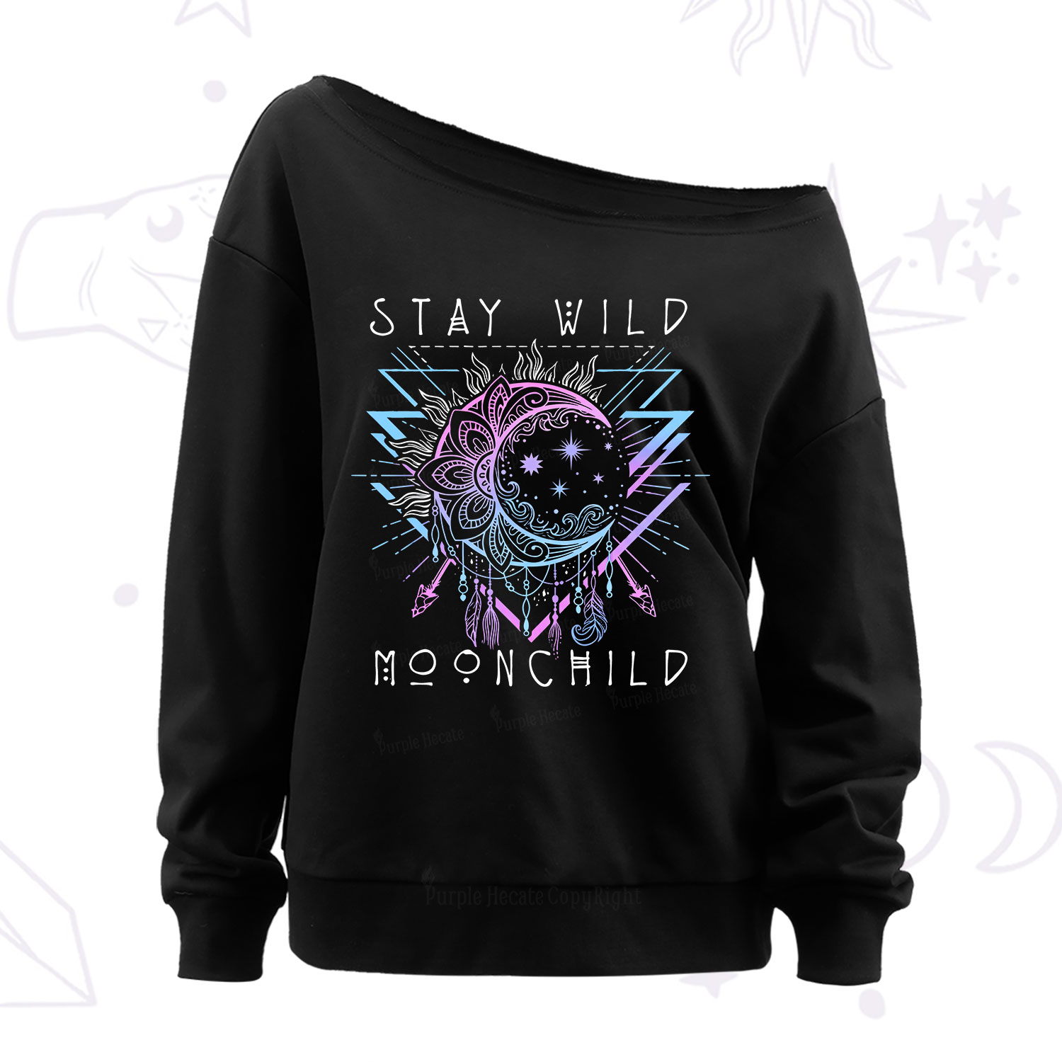 Purplehecate Stay Wild Moonchild Off The Shoulder Sweatshirt