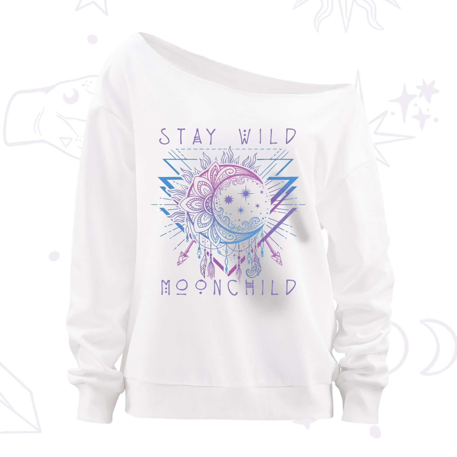 Purplehecate Stay Wild Moonchild Off The Shoulder Sweatshirt