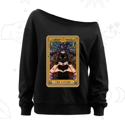 Purplehecate The Lover Tarot Witch Cat Off The Shoulder Sweatshirt