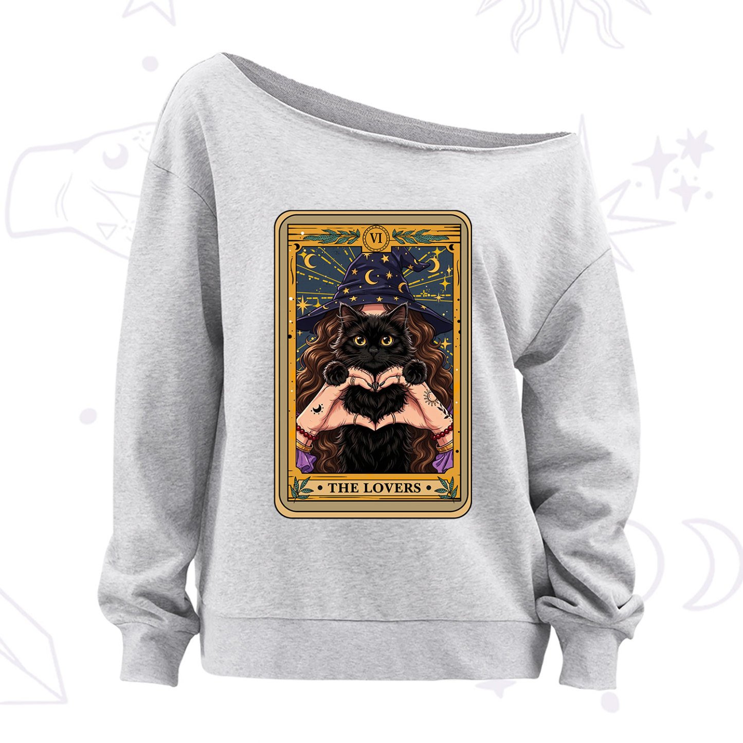 Purplehecate The Lover Tarot Witch Cat Off The Shoulder Sweatshirt