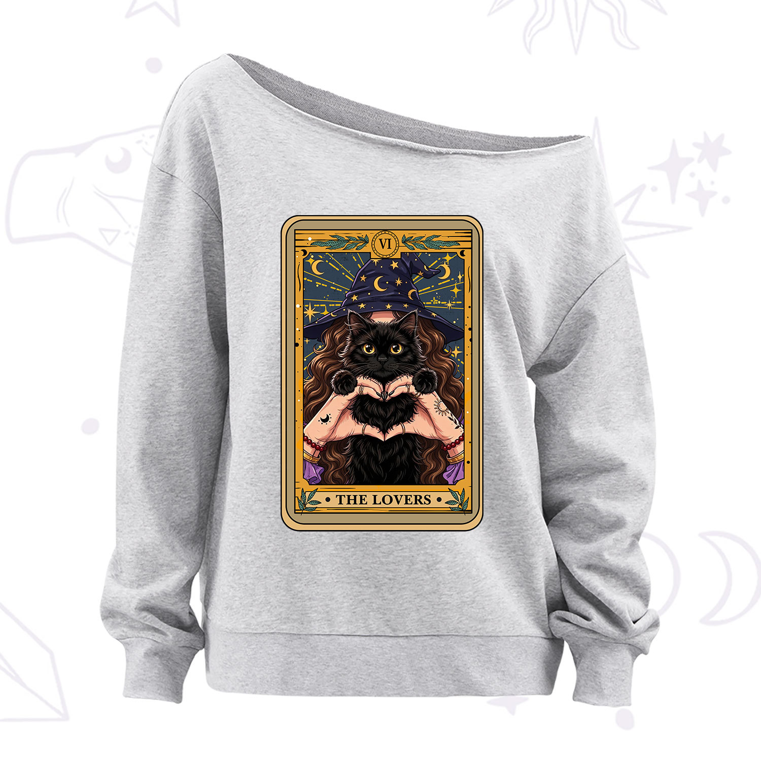 Purplehecate The Lover Tarot Witch Cat Off The Shoulder Sweatshirt