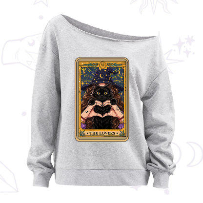 Purplehecate The Lover Tarot Witch Cat Off The Shoulder Sweatshirt