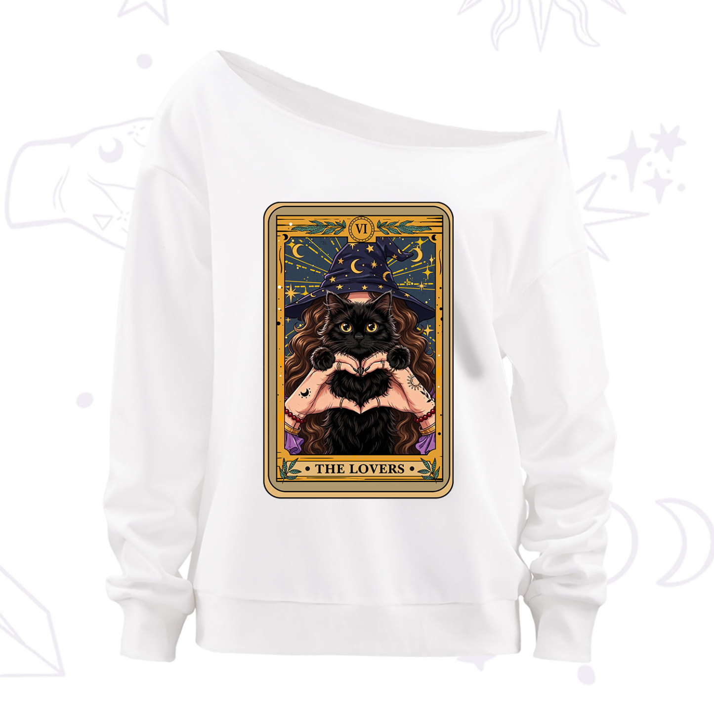 Purplehecate The Lover Tarot Witch Cat Off The Shoulder Sweatshirt