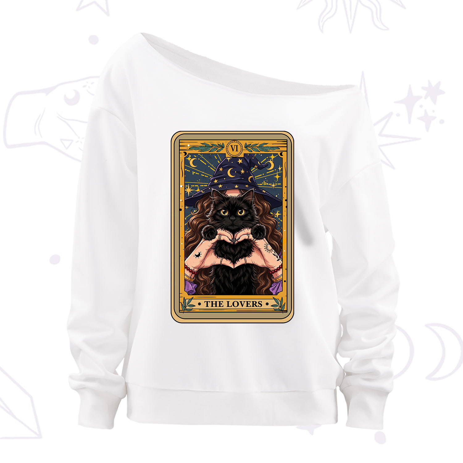 Purplehecate The Lover Tarot Witch Cat Off The Shoulder Sweatshirt