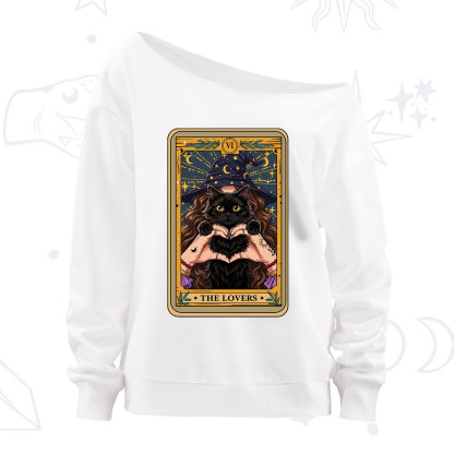 Purplehecate The Lover Tarot Witch Cat Off The Shoulder Sweatshirt