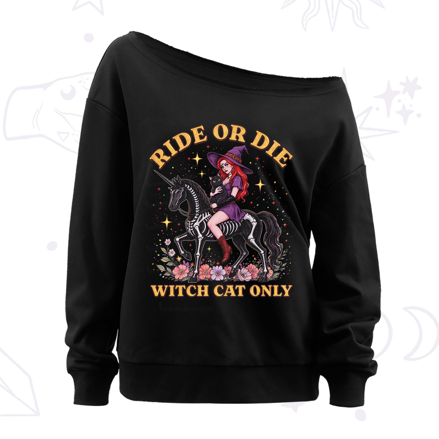 Purplehecate Ride Or Die Witch Cat Only Off The Shoulder Sweatshirt