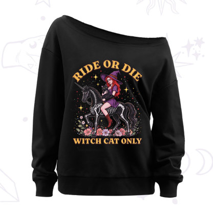 Purplehecate Ride Or Die Witch Cat Only Off The Shoulder Sweatshirt
