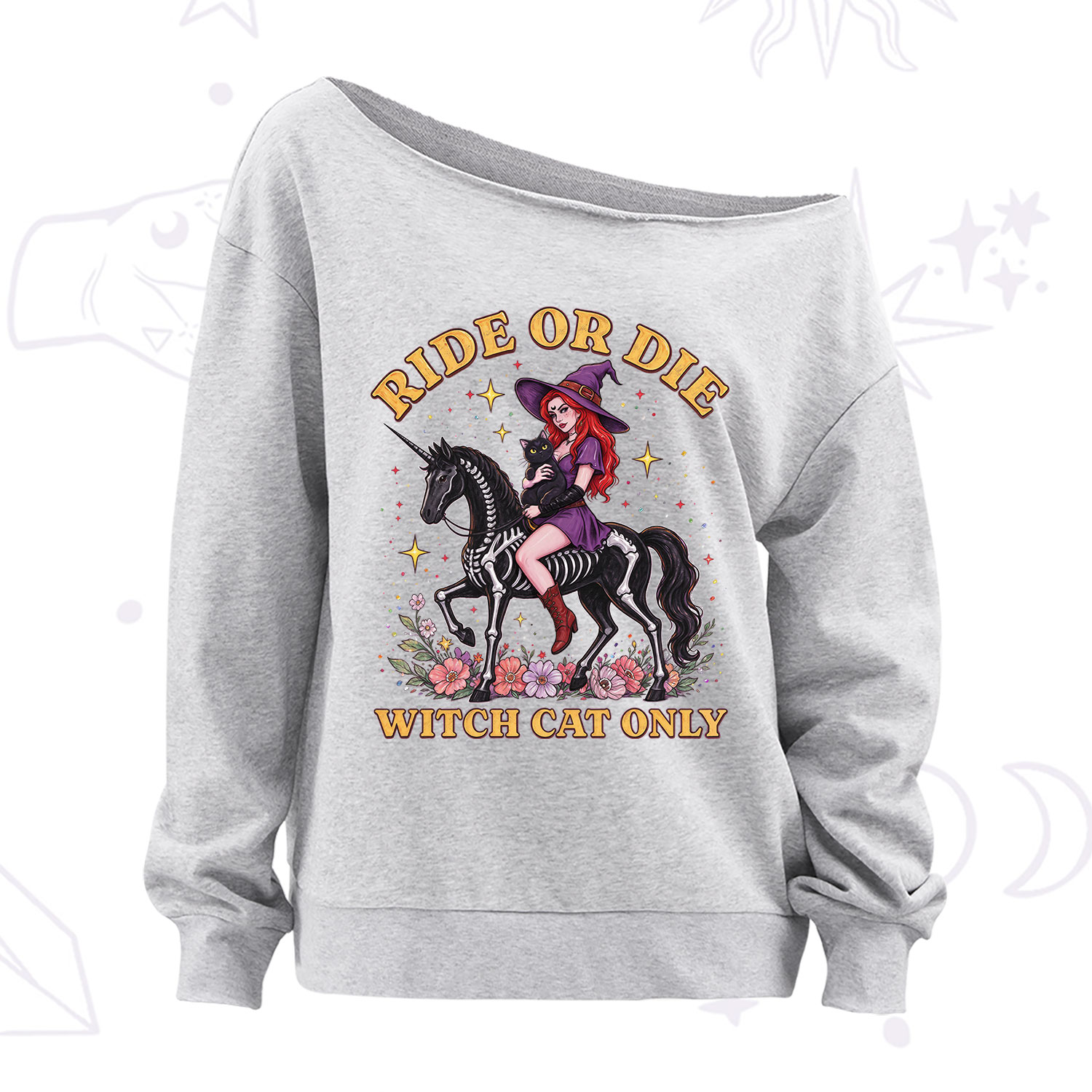 Purplehecate Ride Or Die Witch Cat Only Off The Shoulder Sweatshirt