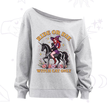 Purplehecate Ride Or Die Witch Cat Only Off The Shoulder Sweatshirt