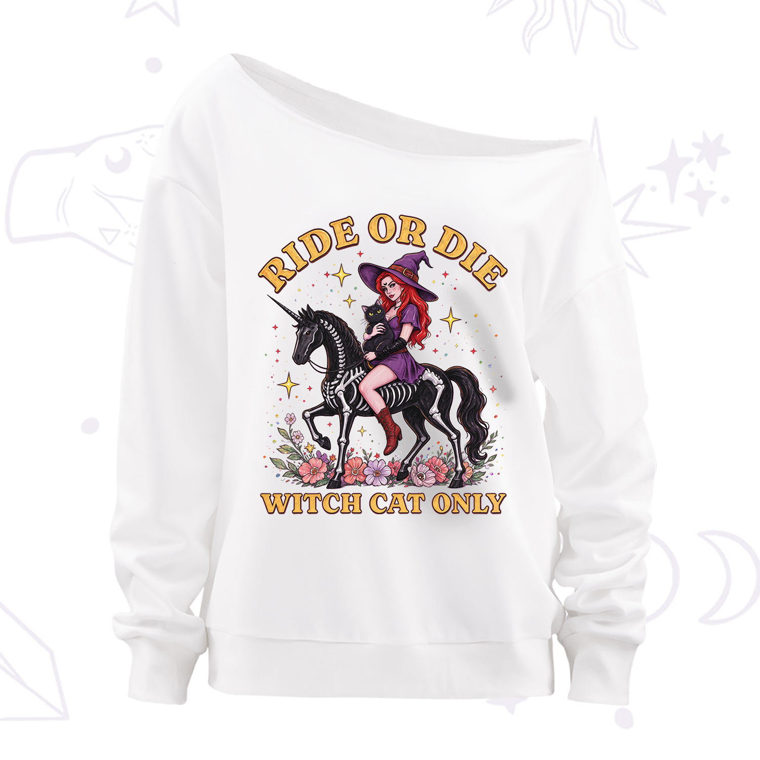 Purplehecate Ride Or Die Witch Cat Only Off The Shoulder Sweatshirt