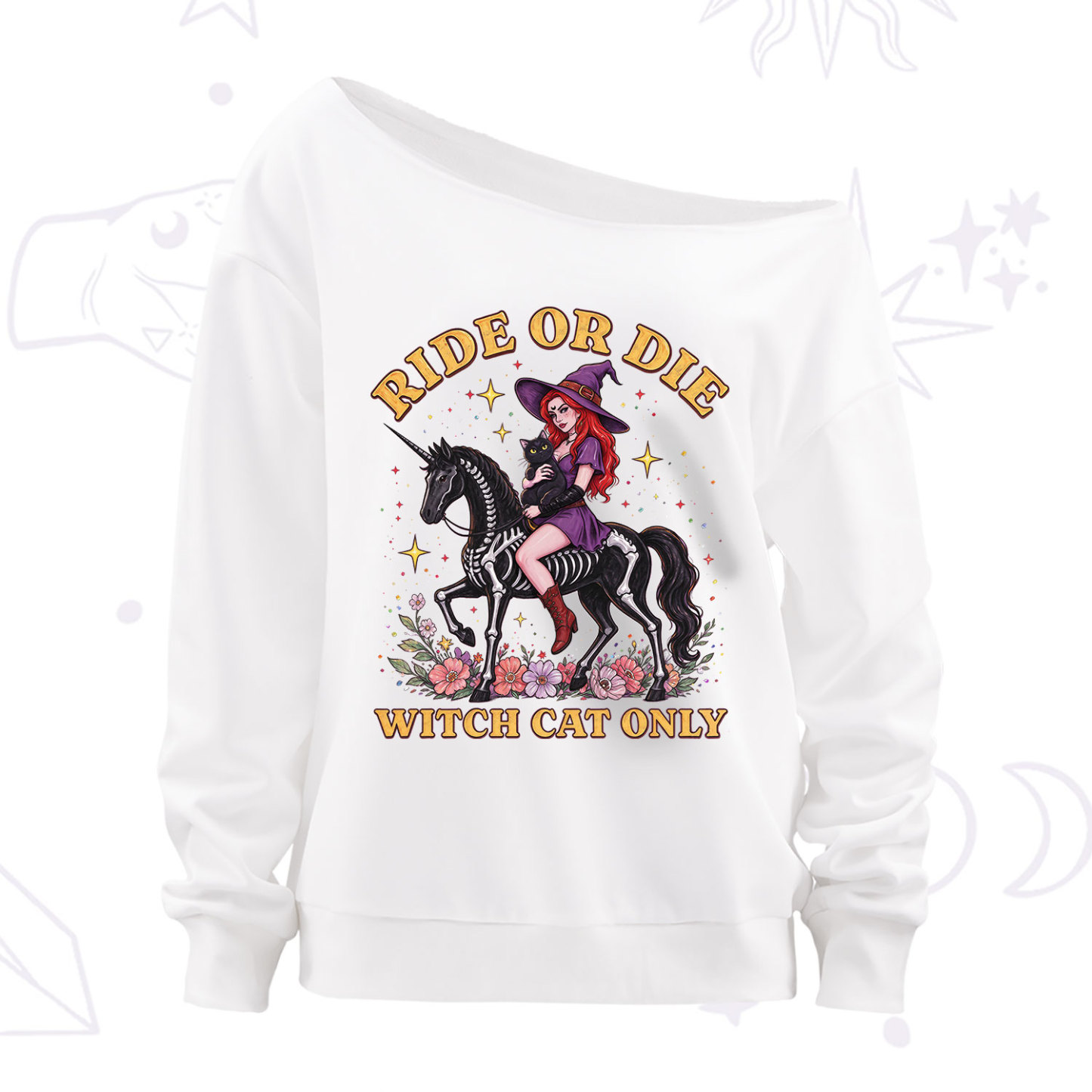 Purplehecate Ride Or Die Witch Cat Only Off The Shoulder Sweatshirt