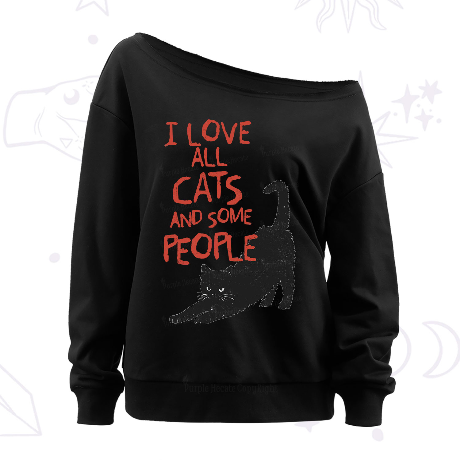 Purplehecate I Love All Cats and Some People Off The Shoulder Sweatshirt