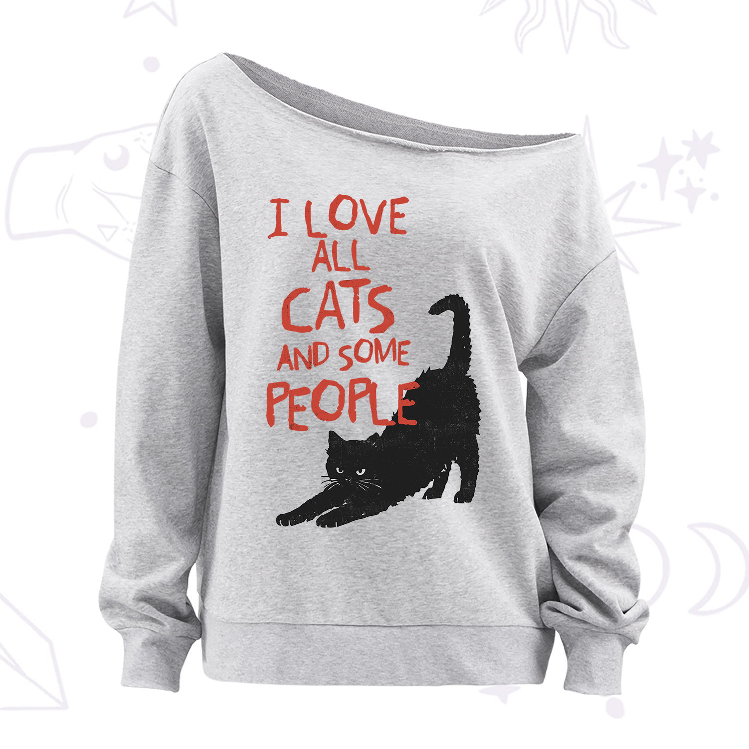 Purplehecate I Love All Cats and Some People Off The Shoulder Sweatshirt