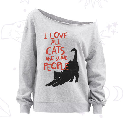 Purplehecate I Love All Cats and Some People Off The Shoulder Sweatshirt