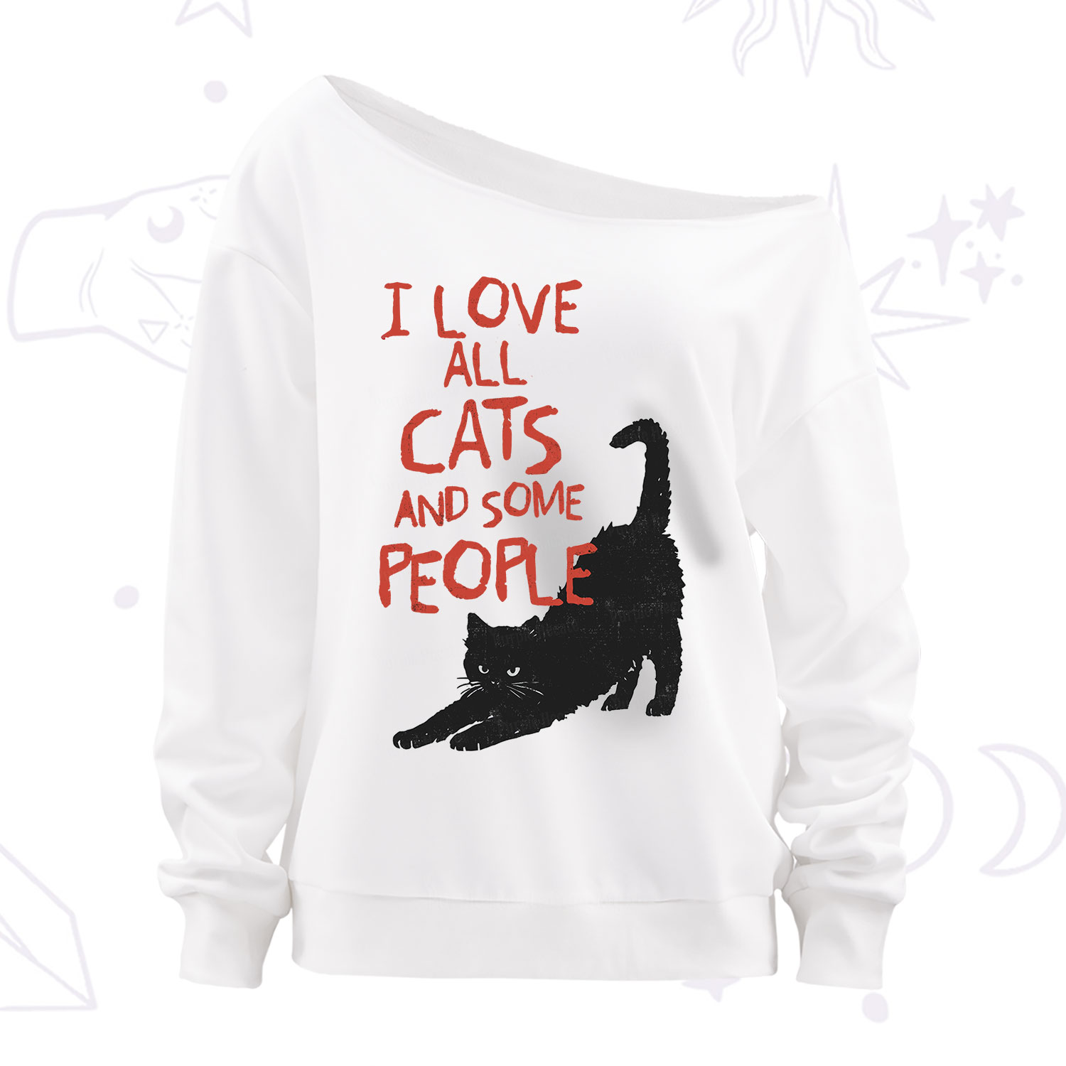 Purplehecate I Love All Cats and Some People Off The Shoulder Sweatshirt