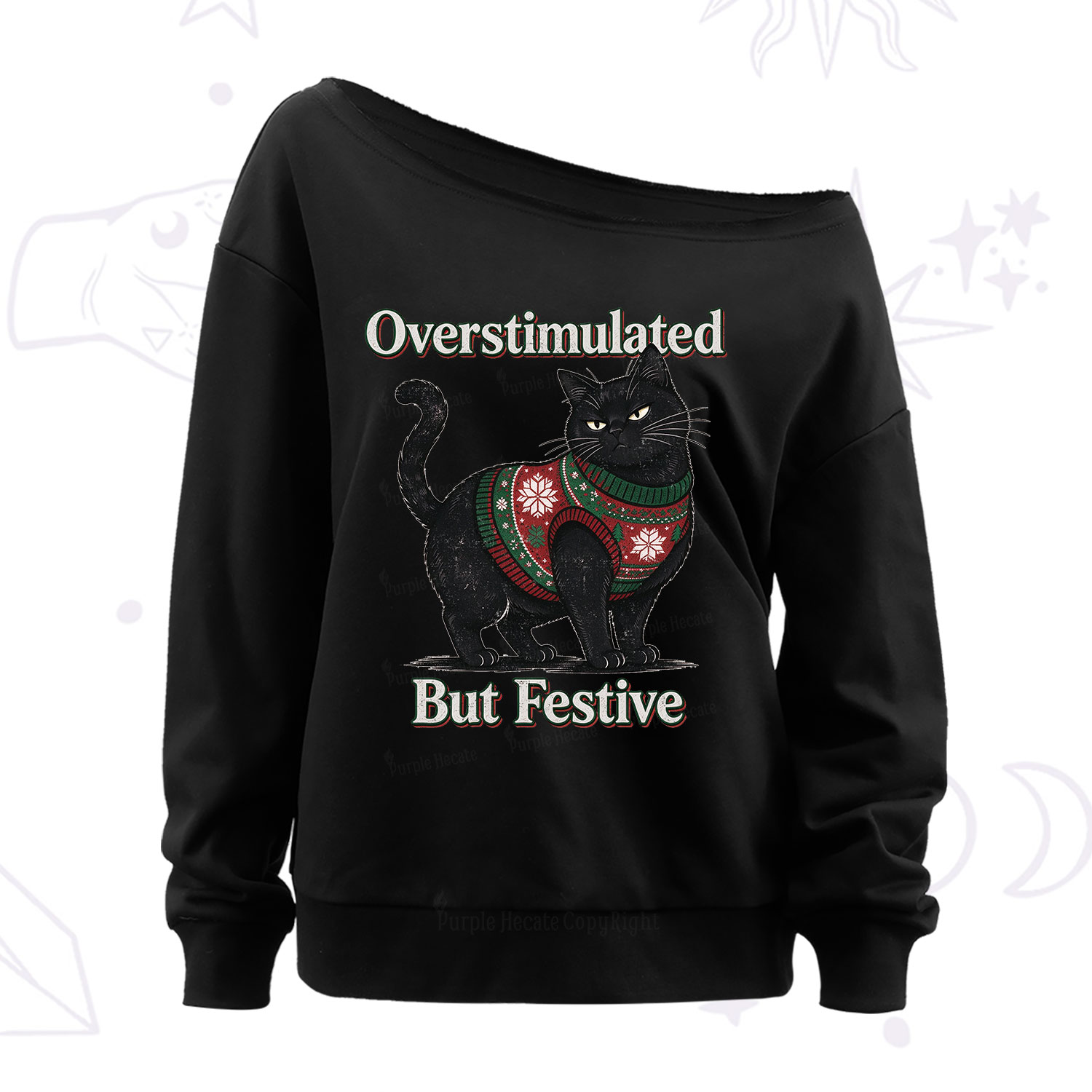Purplehecate Overstimulated But Festive Christmas Off The Shoulder Sweatshirt