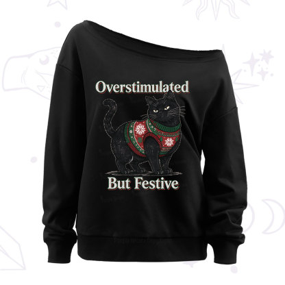 Purplehecate Overstimulated But Festive Christmas Off The Shoulder Sweatshirt