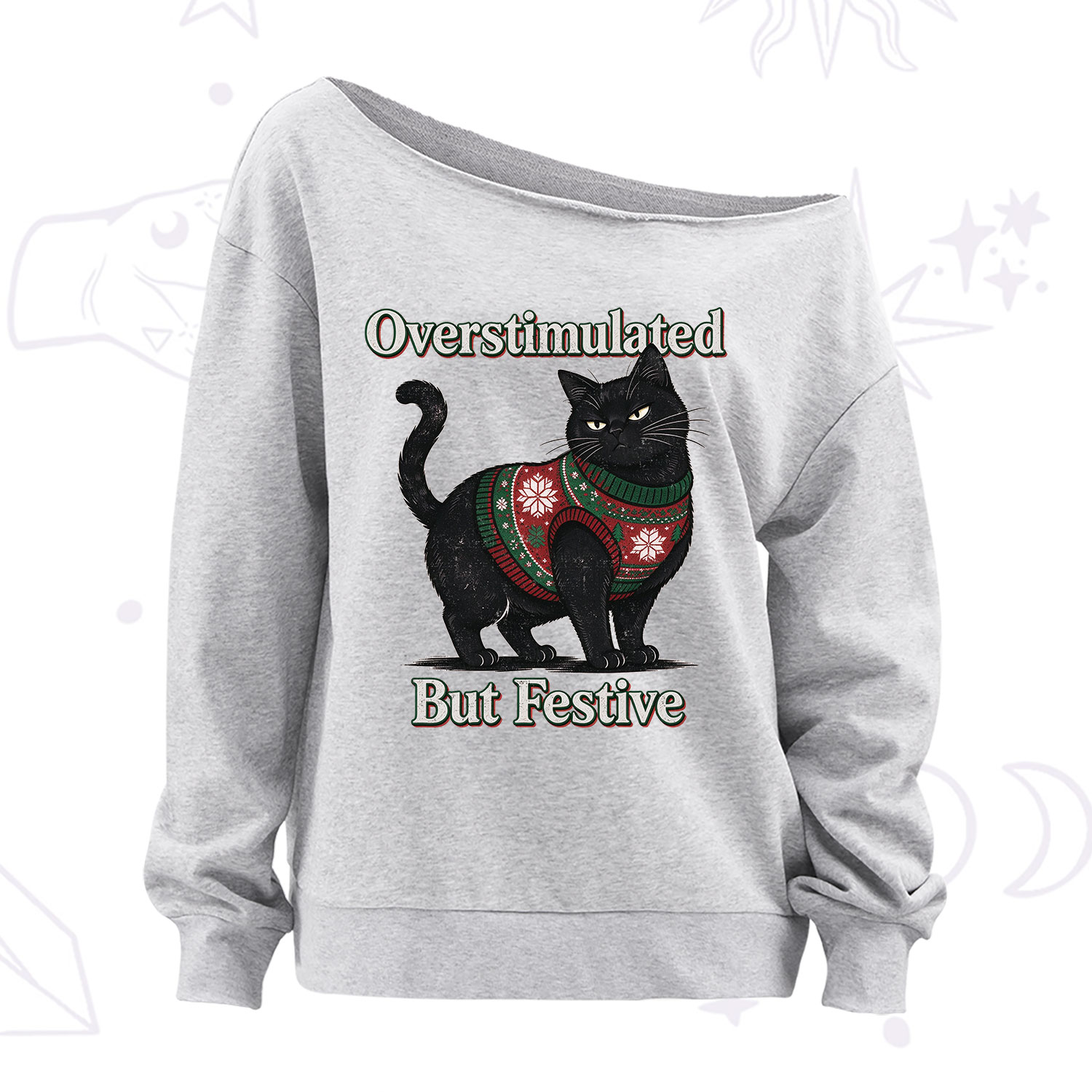Purplehecate Overstimulated But Festive Christmas Off The Shoulder Sweatshirt