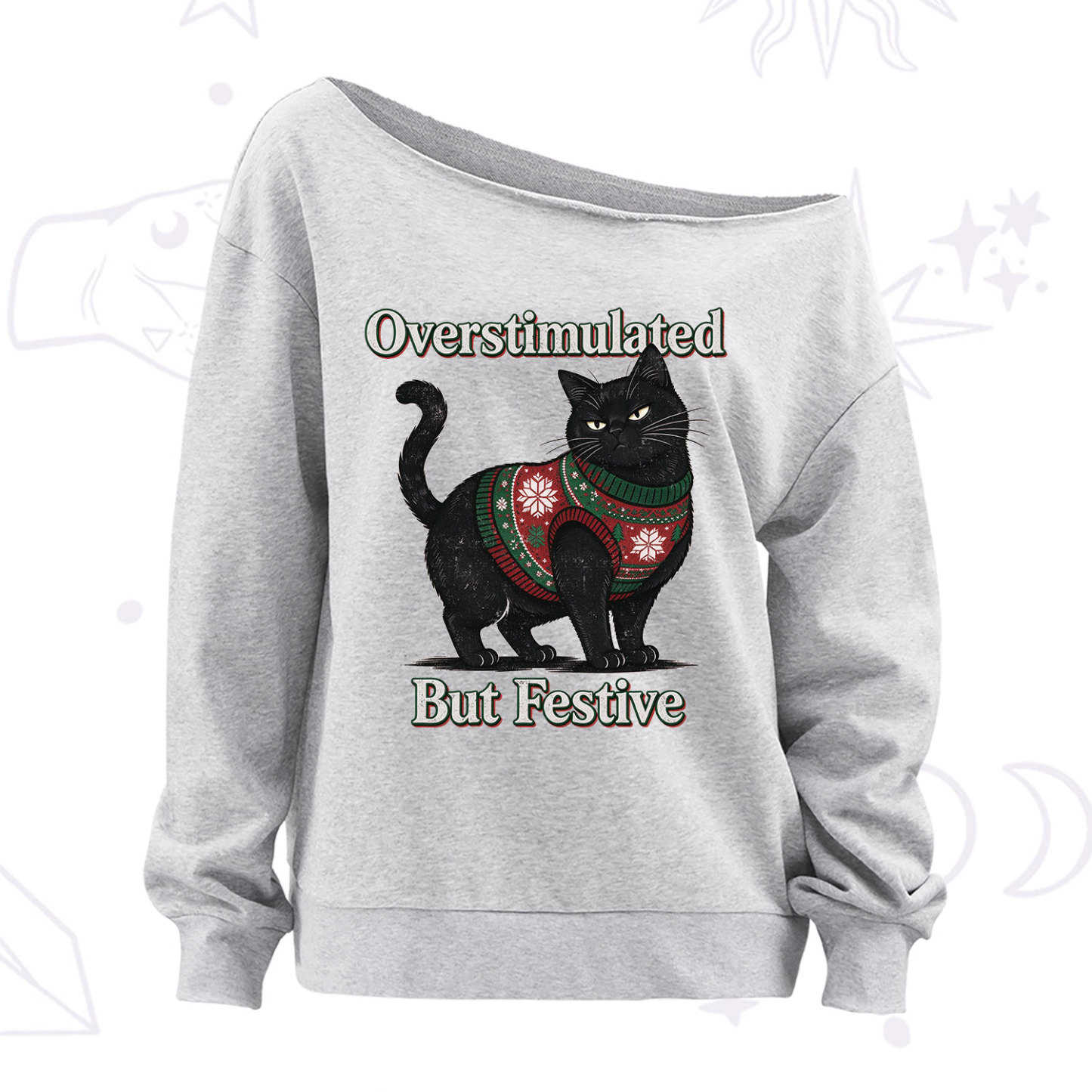 Purplehecate Overstimulated But Festive Christmas Off The Shoulder Sweatshirt