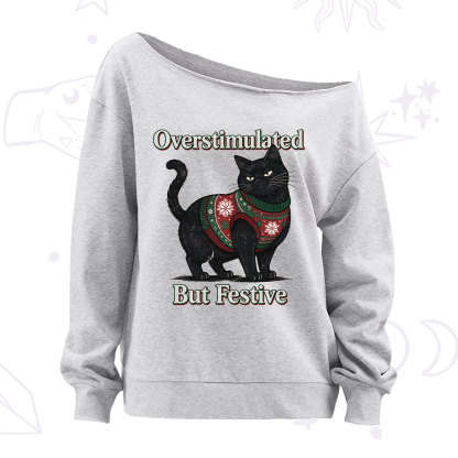Purplehecate Overstimulated But Festive Christmas Off The Shoulder Sweatshirt