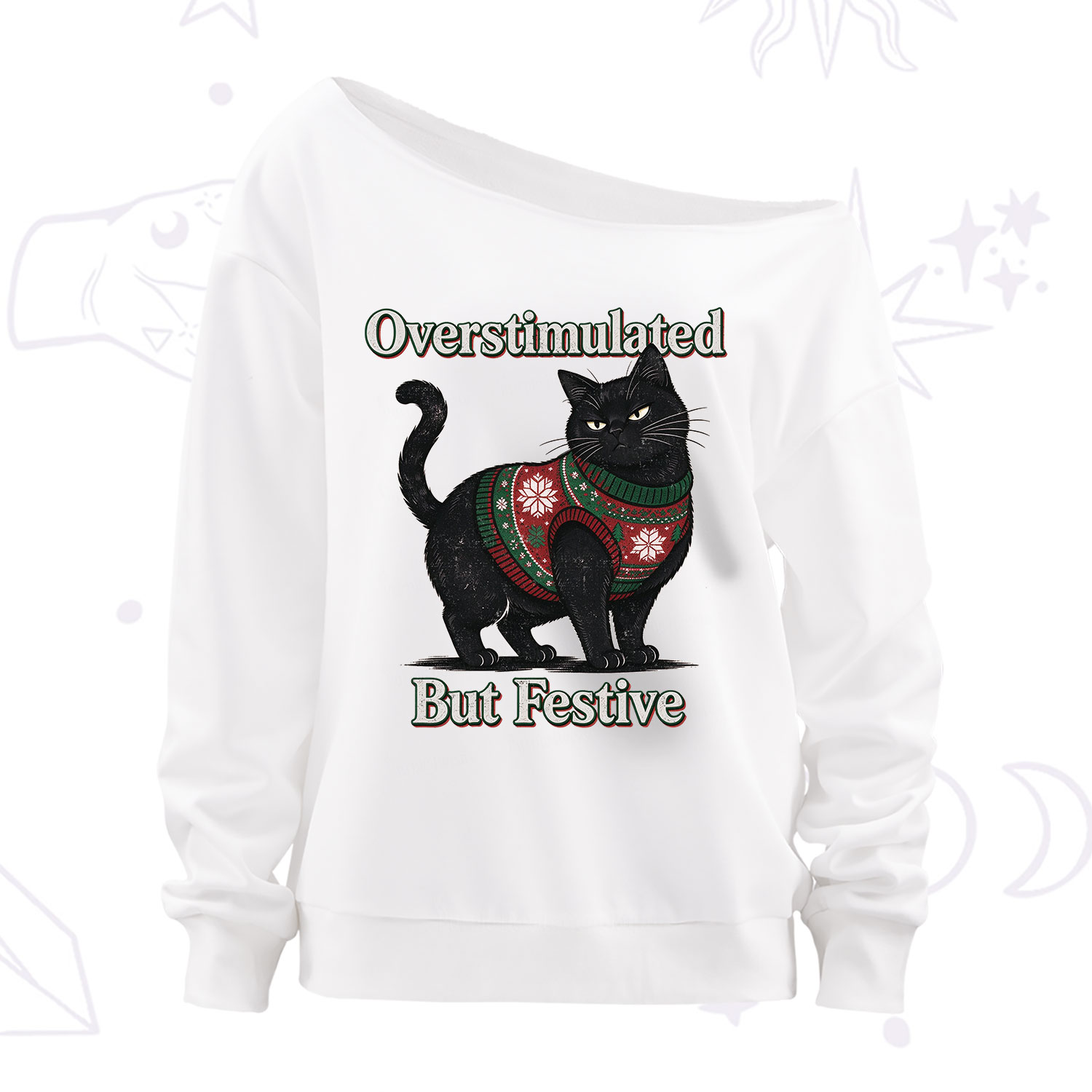 Purplehecate Overstimulated But Festive Christmas Off The Shoulder Sweatshirt