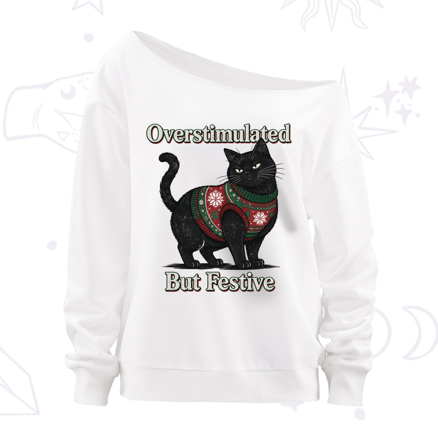 Purplehecate Overstimulated But Festive Christmas Off The Shoulder Sweatshirt